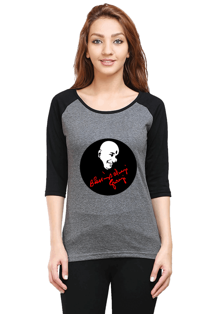 Female Raglan Full Sleeve T-Shirt with "Blessing Always Guruji" Print