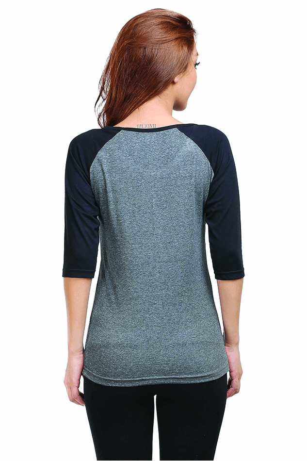 Female Raglan Full Sleeve T-Shirt with "Blessing Always Guruji" Print