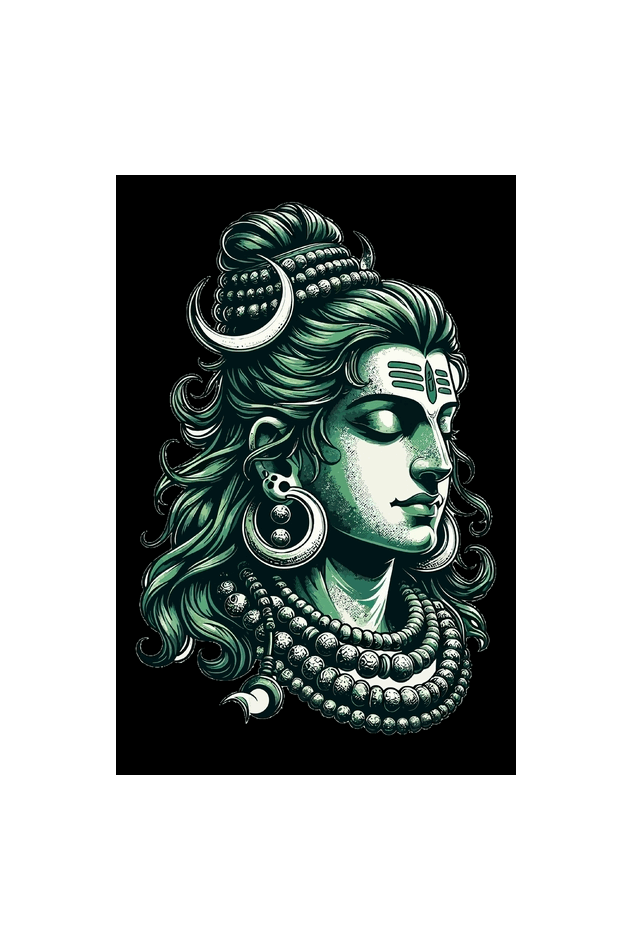 Divine Shiva Portrait - Black & White Framed Poster 12 x18 Size