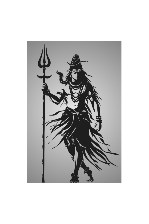 Dynamic Lord Shiva Silhouette - Black & White Framed Wall Poster 16 x 24 Size