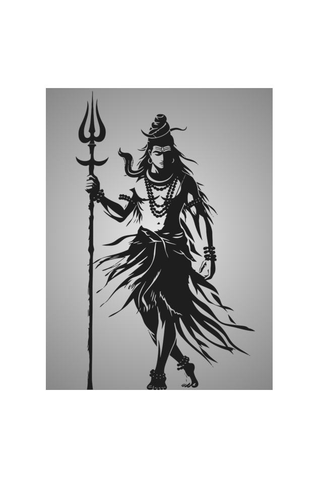 Divine Lord Shiva Silhouette Art - Black & White Framed Poster 18 x 24 Size