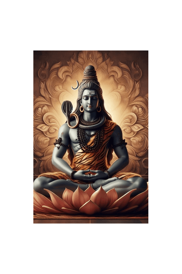 Lord Shiva Meditative Poster - Divine Serenity in Premium Black or White Frame 16 x 24 Size