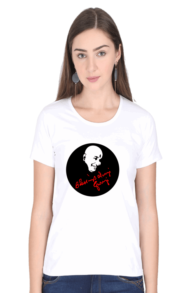 Female Round Neck Half Sleeve Classic T-Shirt with "Blessing Always Guruji" Print – Multiple Colors & Sizes