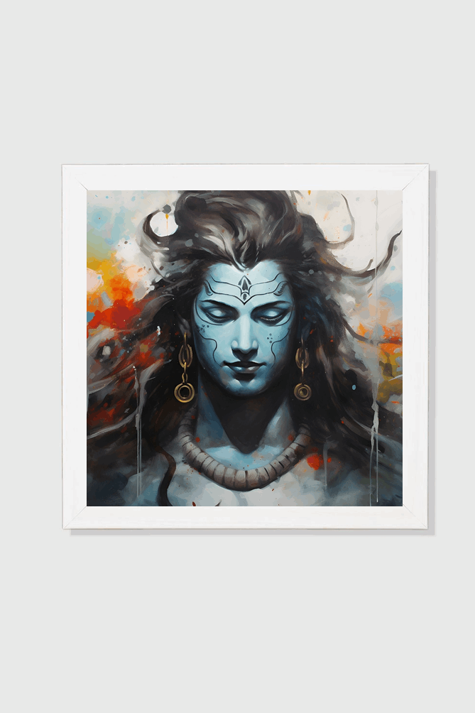 Lord Shiva in Meditation - Spiritual Black & White Framed Poster 12 X 12 Square Size