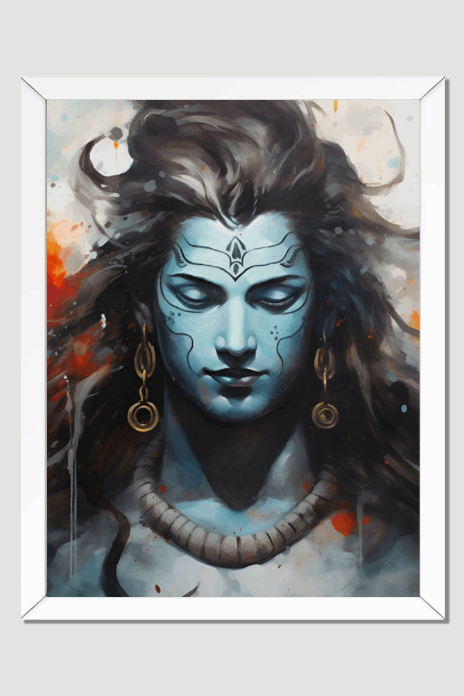 Divine Serenity - Lord Shiva Black & White Framed Poster 18 x 14 Size