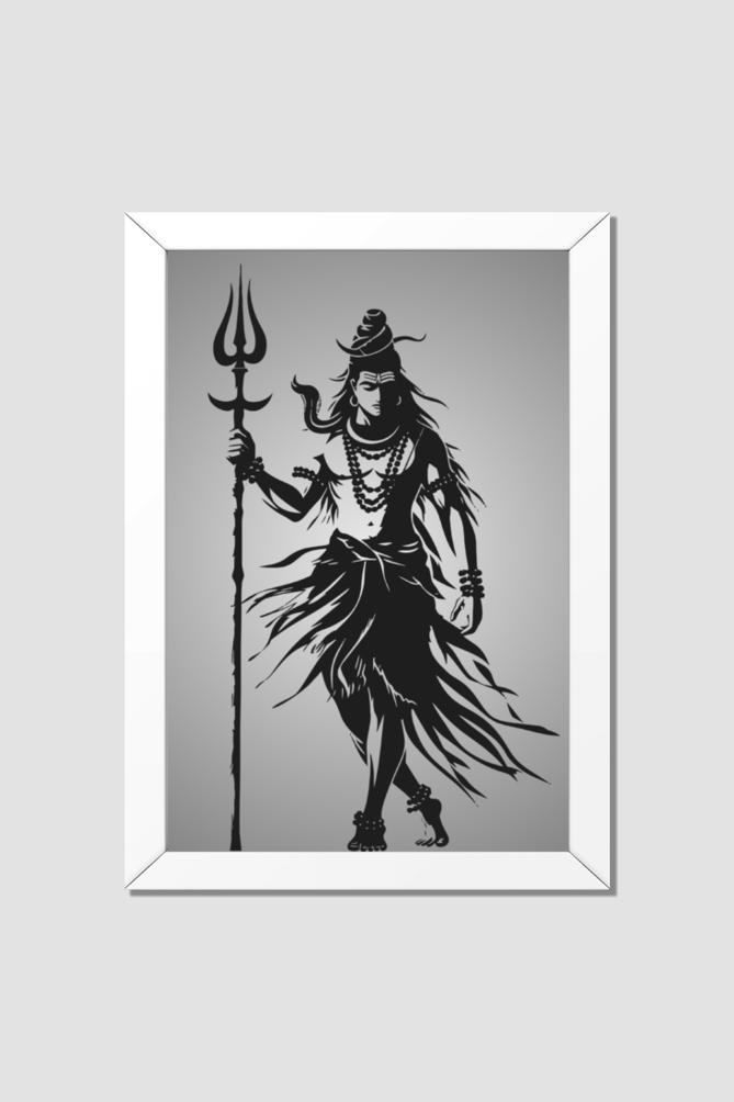 Lord Shiva in Motion - Black & White Framed Silhouette Poster 12 x 18 Size