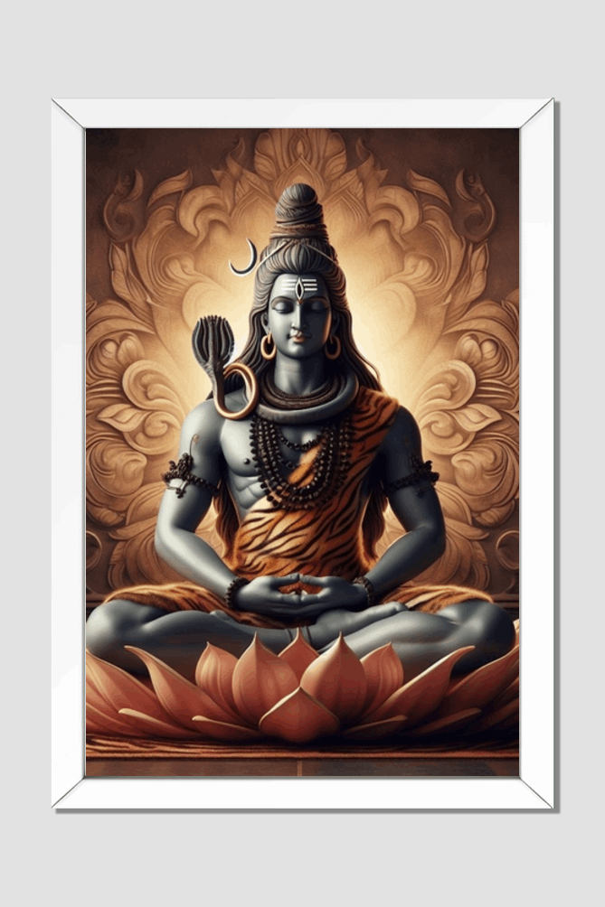Lord Shiva Meditative Poster - Divine Serenity in Premium Black or White Frame 16 x 24 Size
