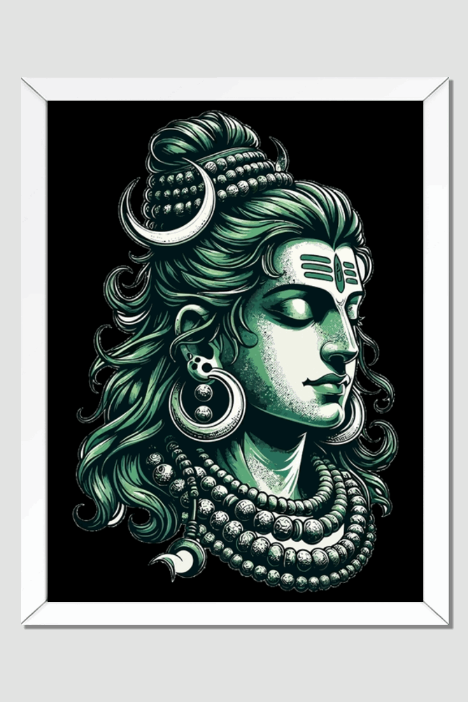 Majestic Lord Shiva - Black & White Framed Wall Art 18 x 24 Size