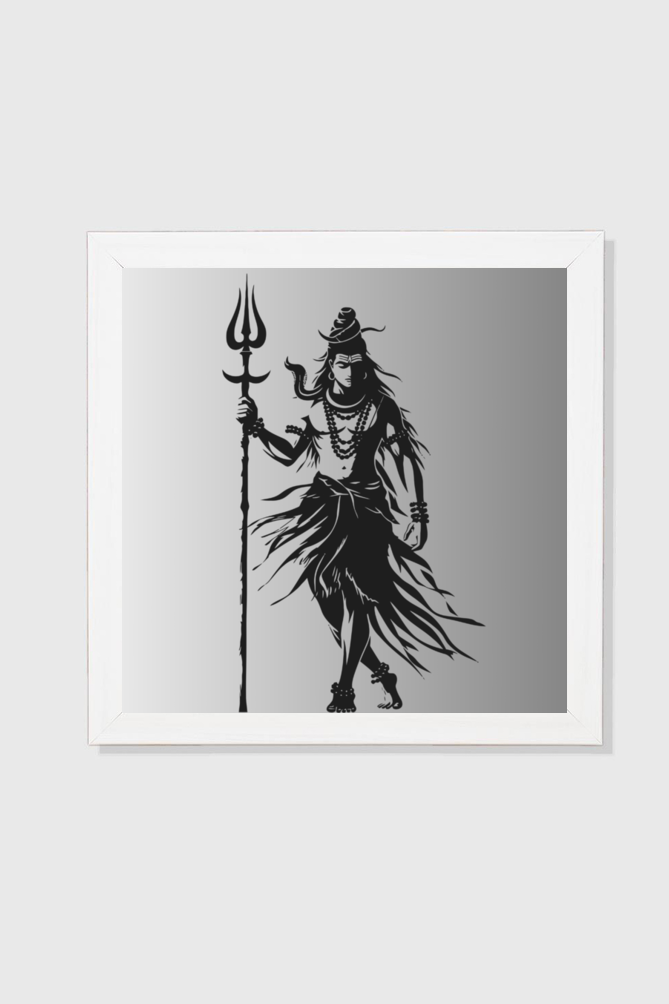 Minimalist Lord Shiva Silhouette - Black & White Framed Poster 12 x 12 Square Size