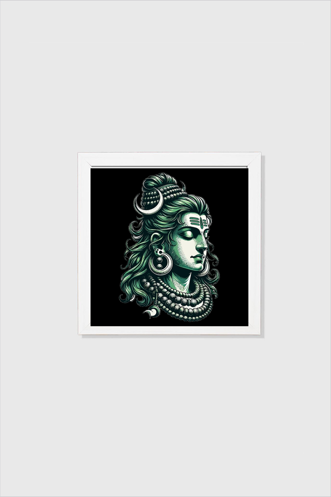 Serene Shiva Wall Art - Black & White Framed Poster 8 X 8 Square Size