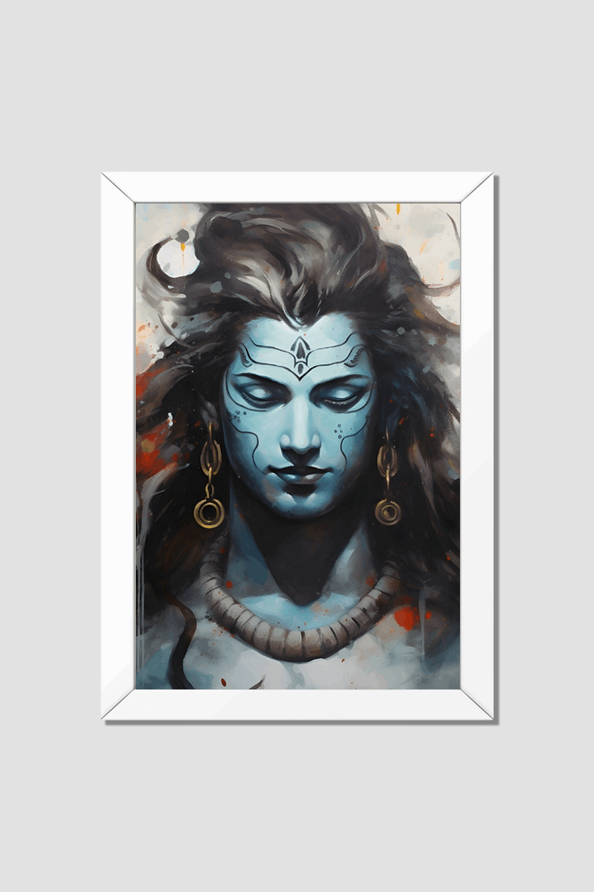 Meditative Shiva - Artistic Black and White Framed Wall Art 12 x 18 Size