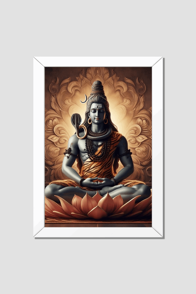 Lord Shiva Black & White Framed Poster - Timeless Spiritual Grace 12 x 18 Size