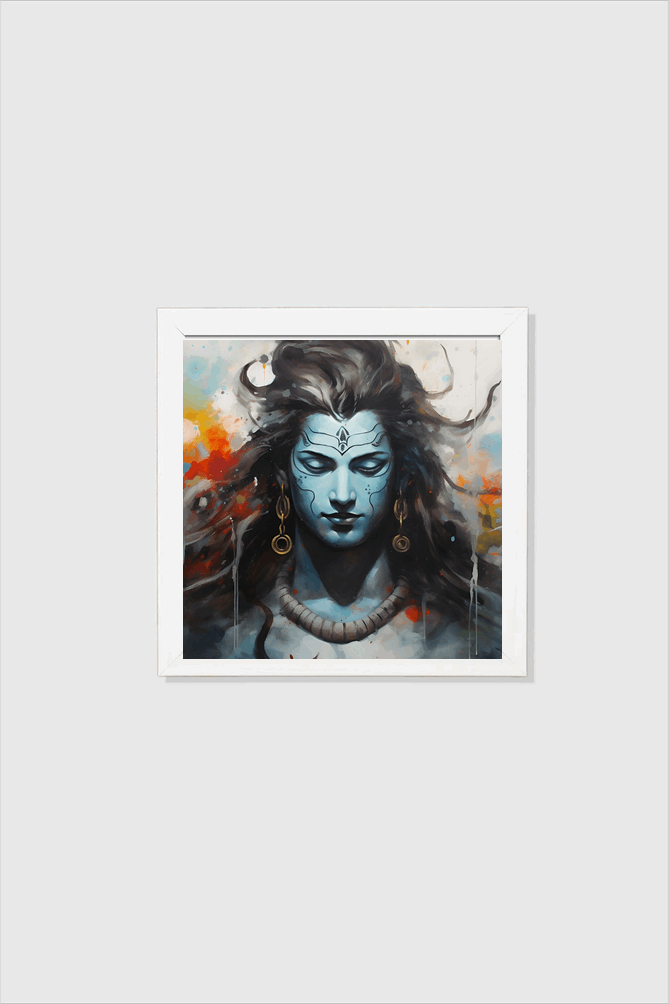 Peaceful Shiva - Black & White Framed Poster for Home Decor in 8 x 8 Square Size