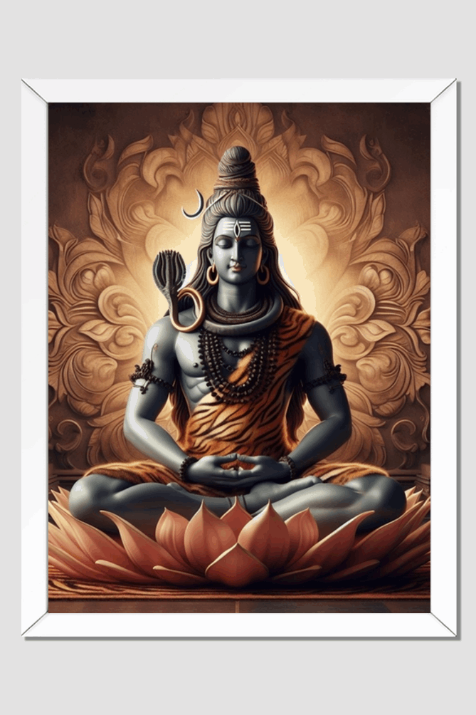 Lord Shiva Wall Art - Divine Aura Black & White Framed Poster 18 x 24 Size