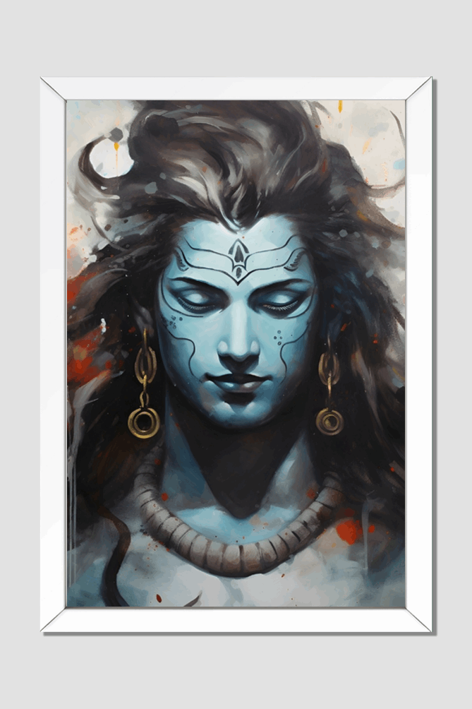 Meditative Shiva Wall Art - Black & White Framed Poster 16 x 24 Size