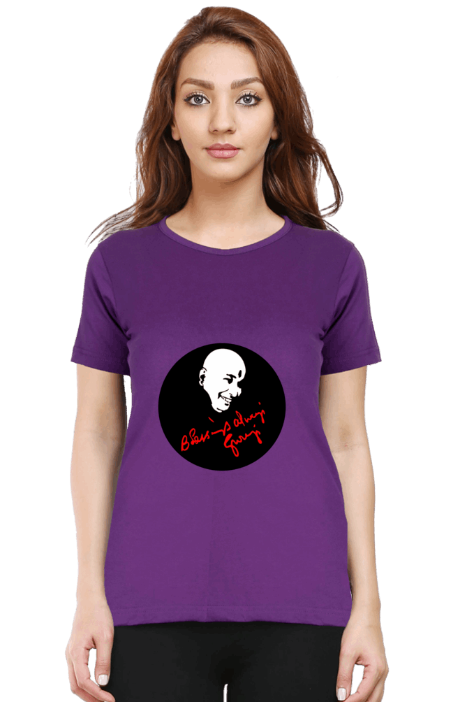 Female Round Neck Half Sleeve Classic T-Shirt with "Blessing Always Guruji" Print – Multiple Colors & Sizes