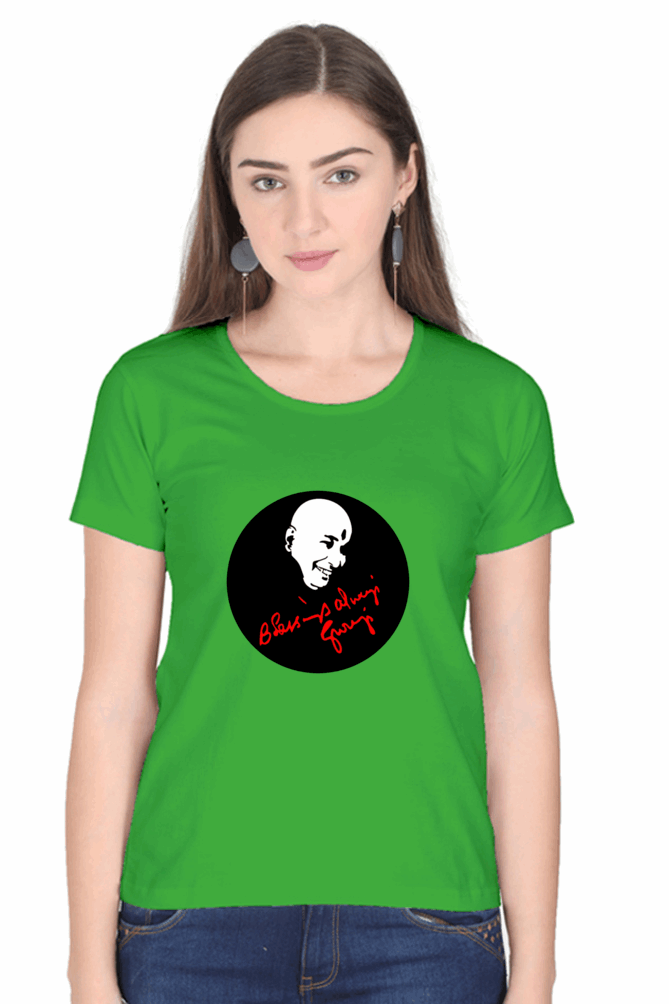 Female Round Neck Half Sleeve Classic T-Shirt with "Blessing Always Guruji" Print – Multiple Colors & Sizes