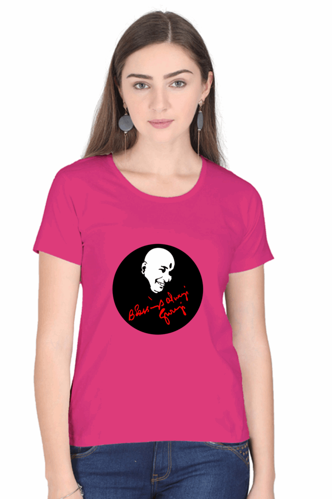 Female Round Neck Half Sleeve Classic T-Shirt with "Blessing Always Guruji" Print – Multiple Colors & Sizes