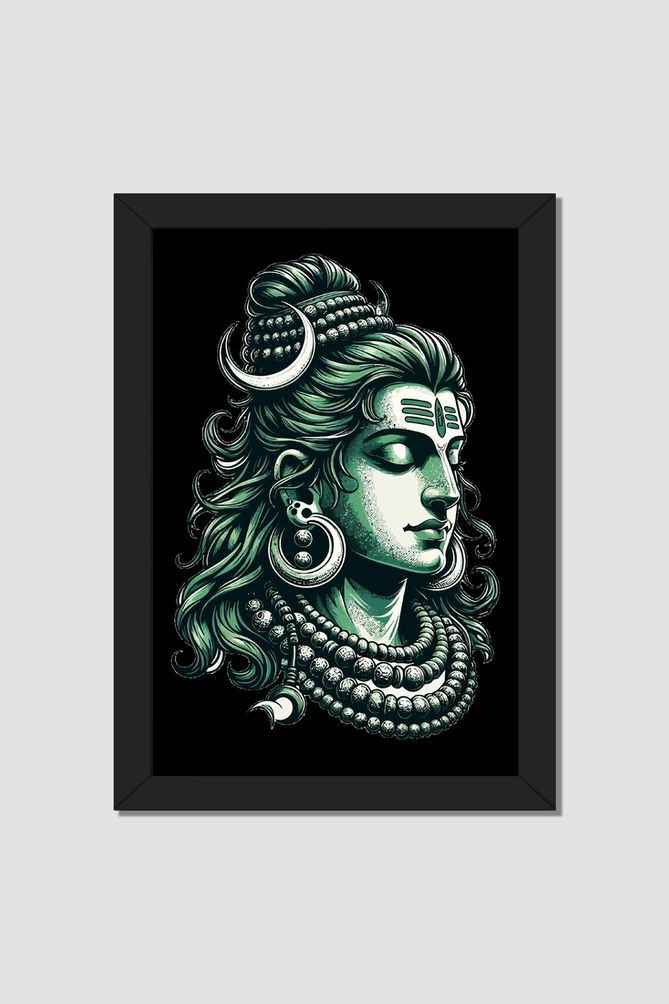Divine Shiva Portrait - Black & White Framed Poster 12 x18 Size