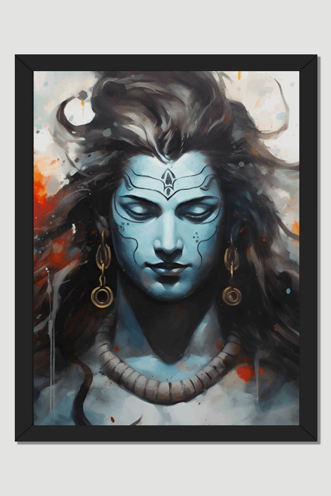Divine Serenity - Lord Shiva Black & White Framed Poster 18 x 14 Size