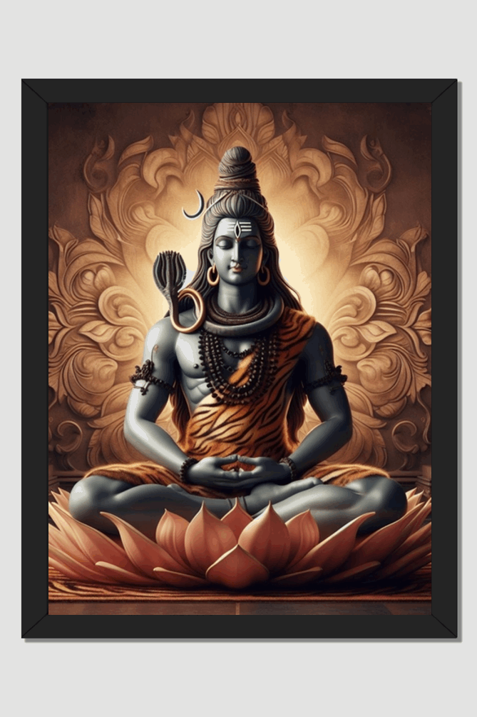 Lord Shiva Wall Art - Divine Aura Black & White Framed Poster 18 x 24 Size