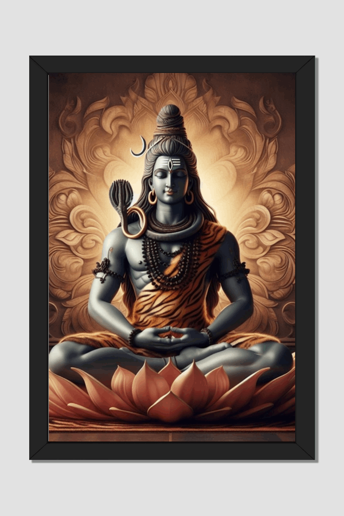 Lord Shiva Meditative Poster - Divine Serenity in Premium Black or White Frame 16 x 24 Size
