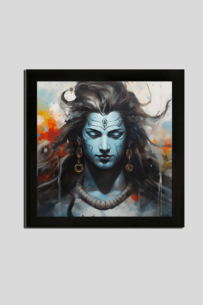 Lord Shiva in Meditation - Spiritual Black & White Framed Poster 12 X 12 Square Size