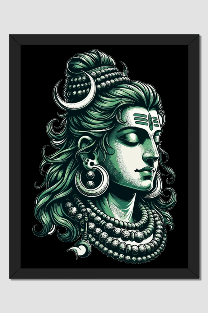 Majestic Lord Shiva - Black & White Framed Wall Art 18 x 24 Size