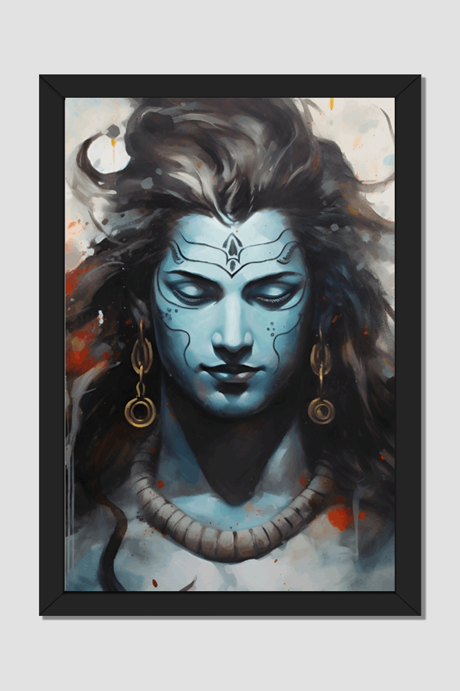 Meditative Shiva Wall Art - Black & White Framed Poster 16 x 24 Size