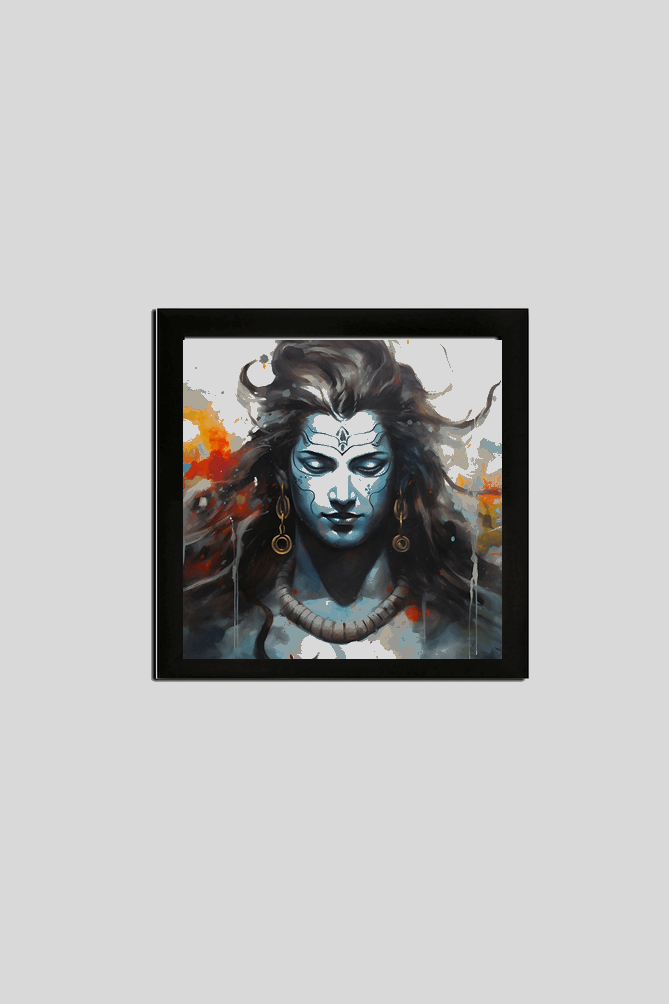 Peaceful Shiva - Black & White Framed Poster for Home Decor in 8 x 8 Square Size