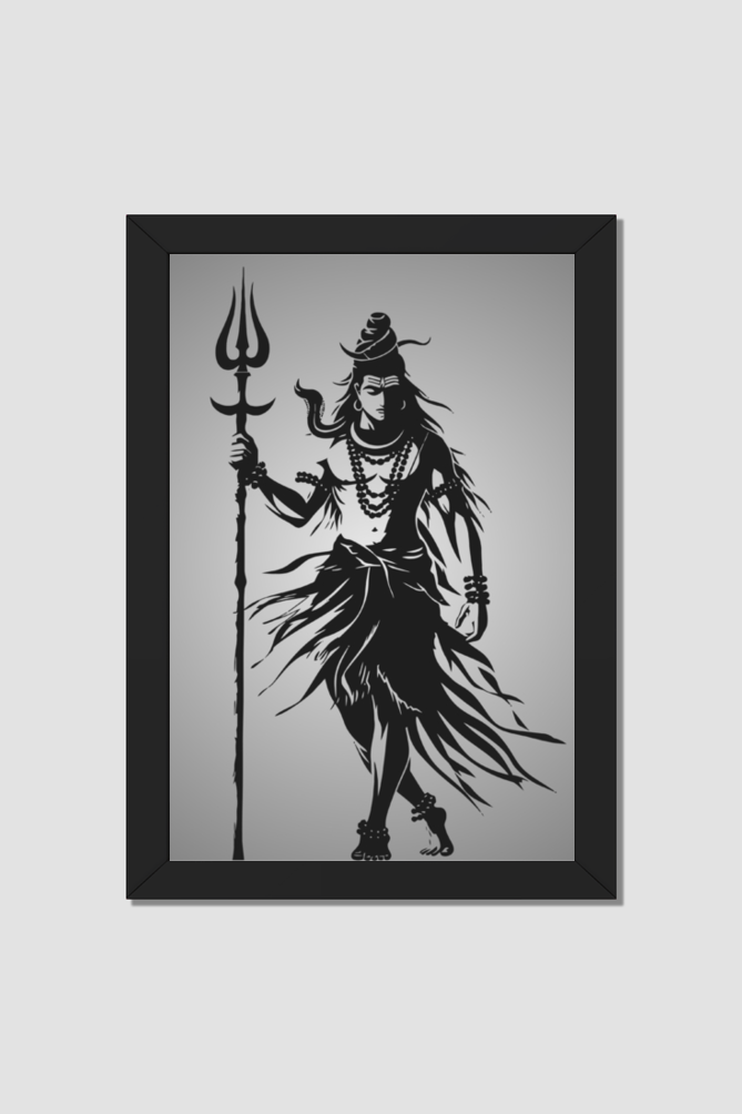 Lord Shiva in Motion - Black & White Framed Silhouette Poster 12 x 18 Size