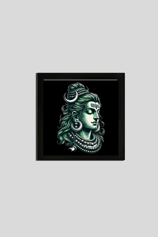 Serene Shiva Wall Art - Black & White Framed Poster 8 X 8 Square Size