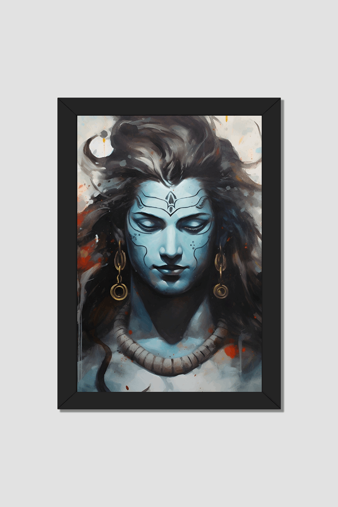 Meditative Shiva - Artistic Black and White Framed Wall Art 12 x 18 Size