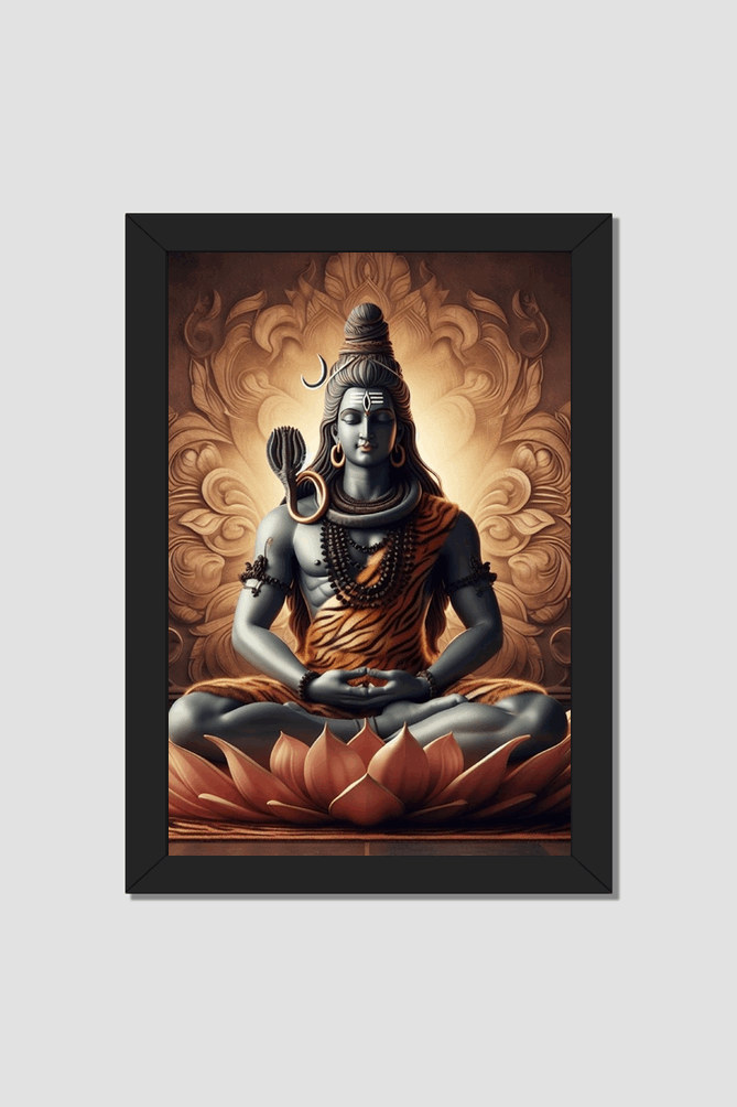 Lord Shiva Black & White Framed Poster - Timeless Spiritual Grace 12 x 18 Size