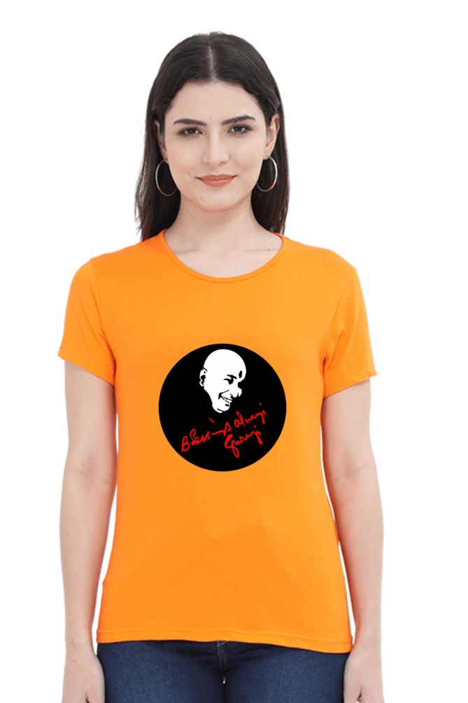 Female Round Neck Half Sleeve Classic T-Shirt with "Blessing Always Guruji" Print – Multiple Colors & Sizes