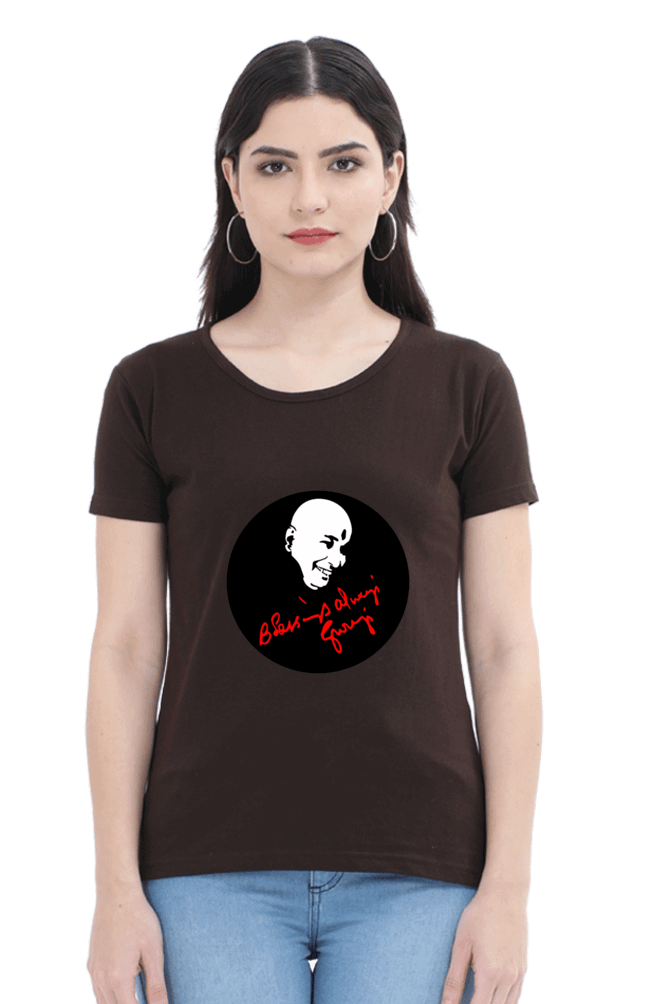 Female Round Neck Half Sleeve Classic T-Shirt with "Blessing Always Guruji" Print – Multiple Colors & Sizes