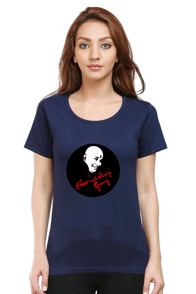 Female Round Neck Half Sleeve Classic T-Shirt with "Blessing Always Guruji" Print – Multiple Colors & Sizes