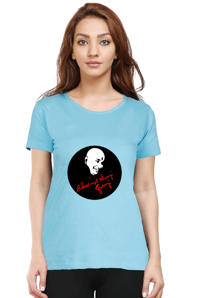 Female Round Neck Half Sleeve Classic T-Shirt with "Blessing Always Guruji" Print – Multiple Colors & Sizes