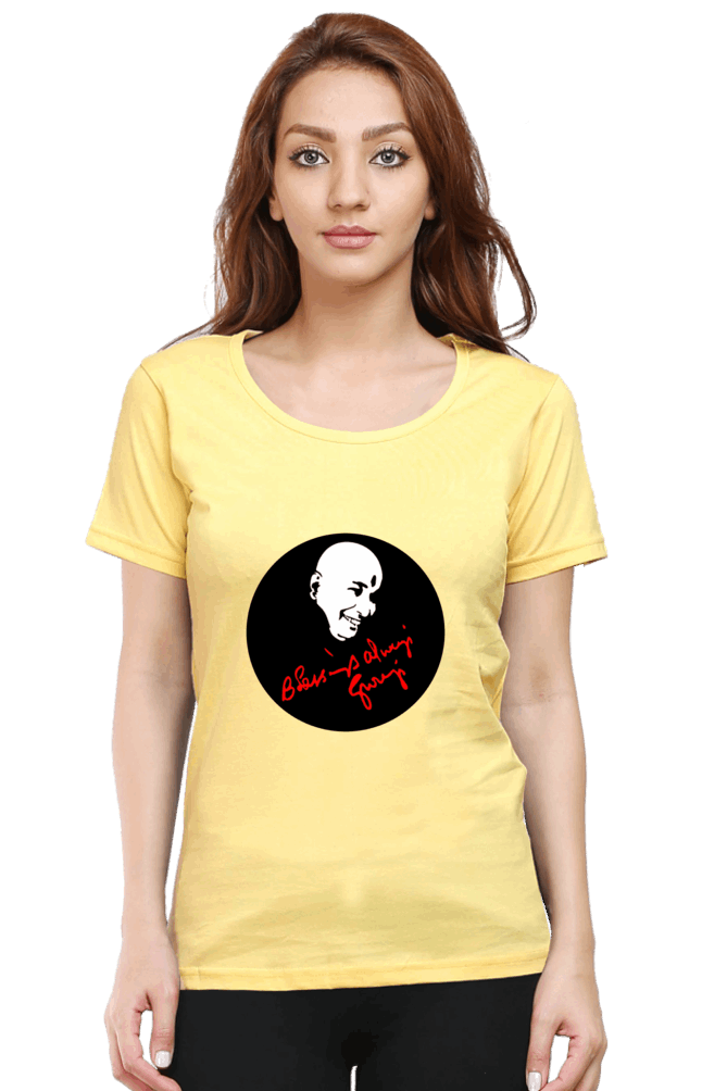 Female Round Neck Half Sleeve Classic T-Shirt with "Blessing Always Guruji" Print – Multiple Colors & Sizes