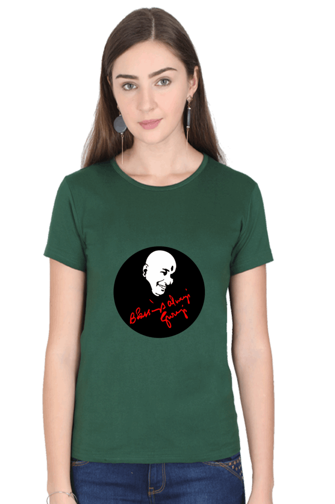 Female Round Neck Half Sleeve Classic T-Shirt with "Blessing Always Guruji" Print – Multiple Colors & Sizes
