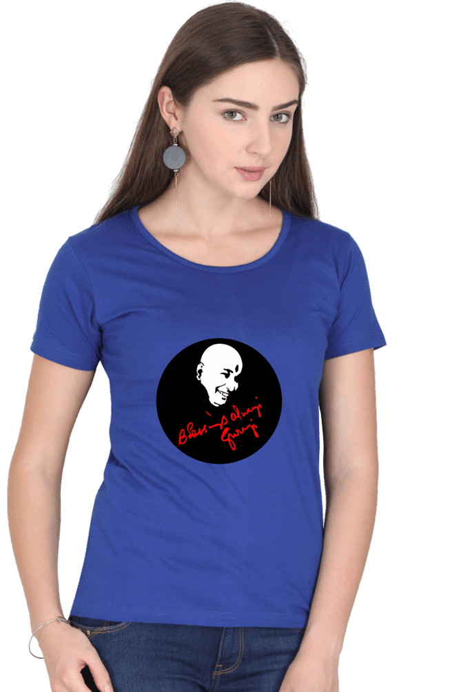 Female Round Neck Half Sleeve Classic T-Shirt with "Blessing Always Guruji" Print – Multiple Colors & Sizes