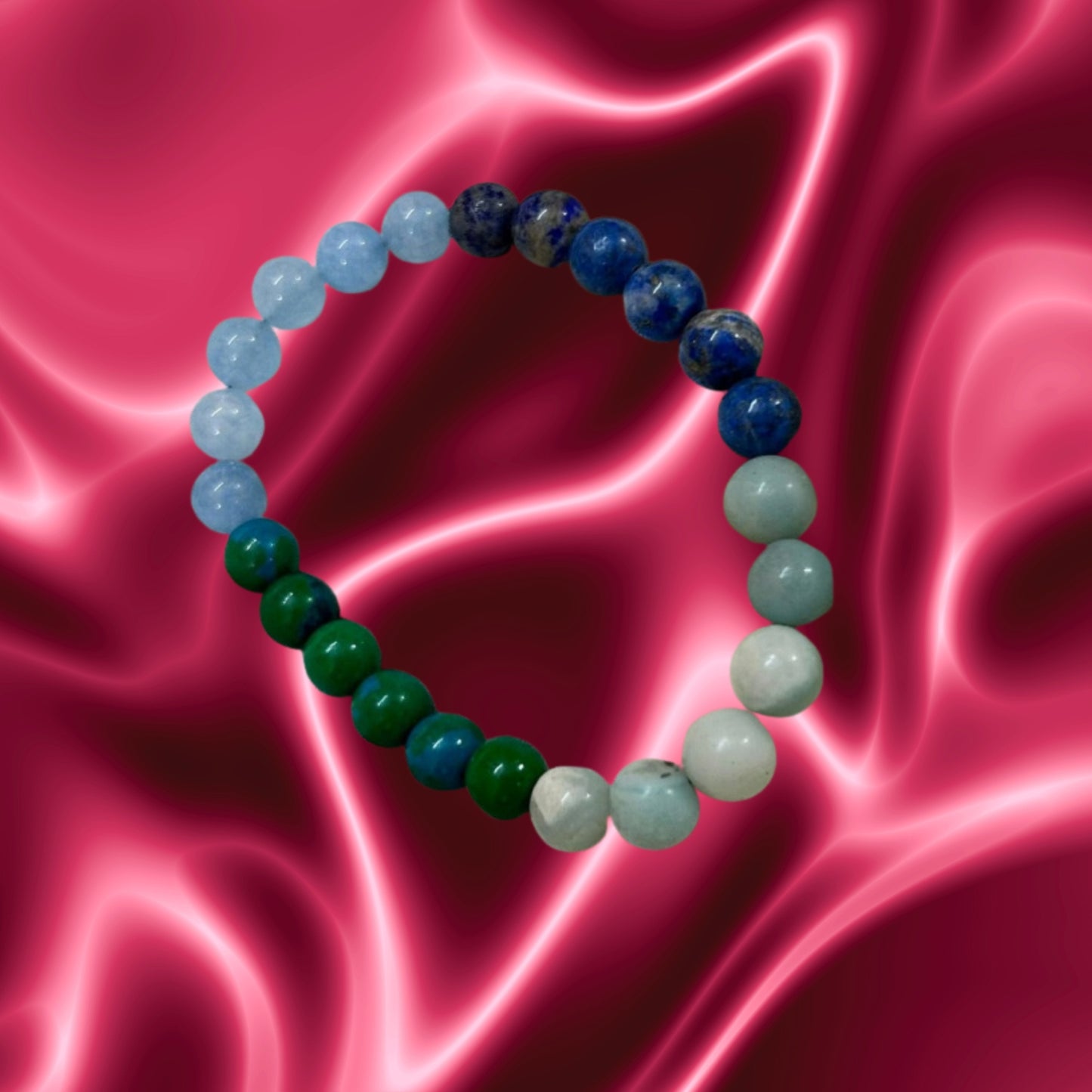 Bracelet for Thyroid having Aquamarine Chrysocolla Blue Quartz and Lapis Lazuli