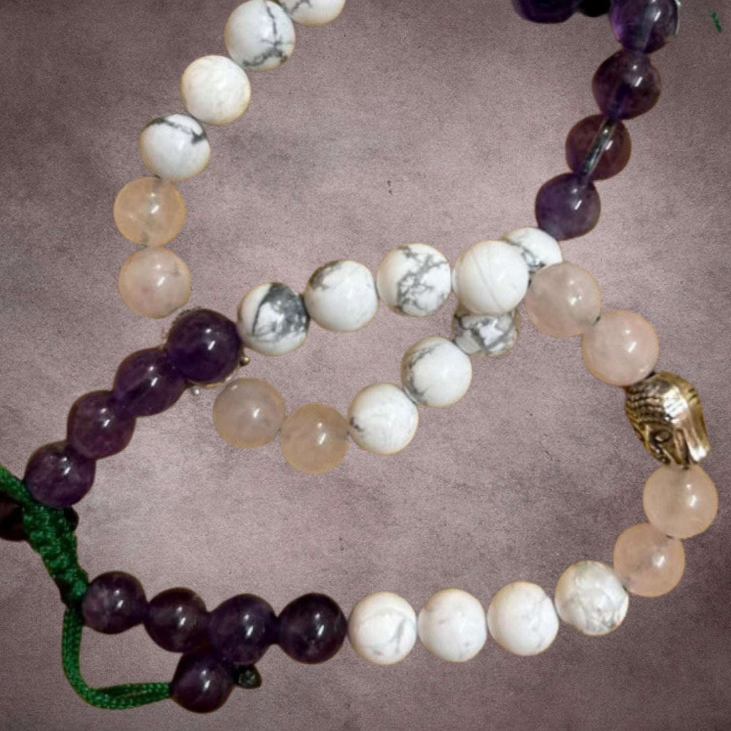 Calmness and Anger Control Crystal Bracelet having Amethyst, Howlite, Rose Quartz
