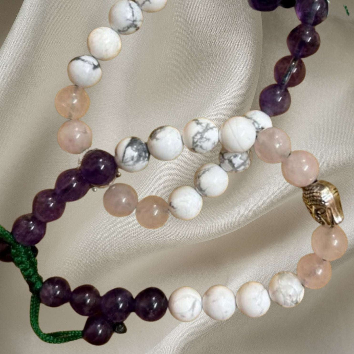 Calmness and Anger Control Crystal Bracelet having Amethyst, Howlite, Rose Quartz