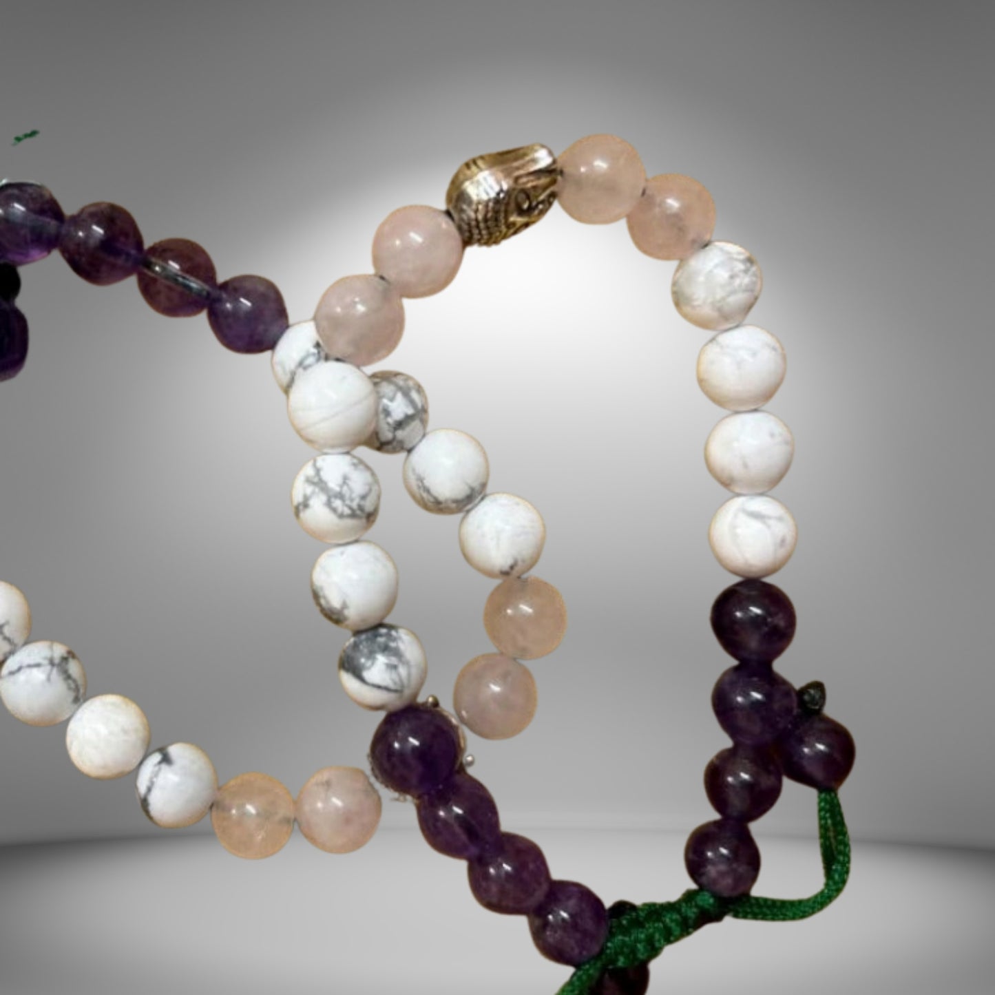 Calmness and Anger Control Crystal Bracelet having Amethyst, Howlite, Rose Quartz