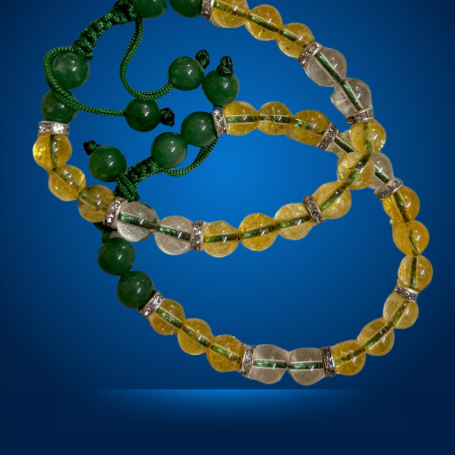Education Success and Mental Clarity Crystal Bracelet having Yellow Citrine, Green Aventurine, and Clear Quartz