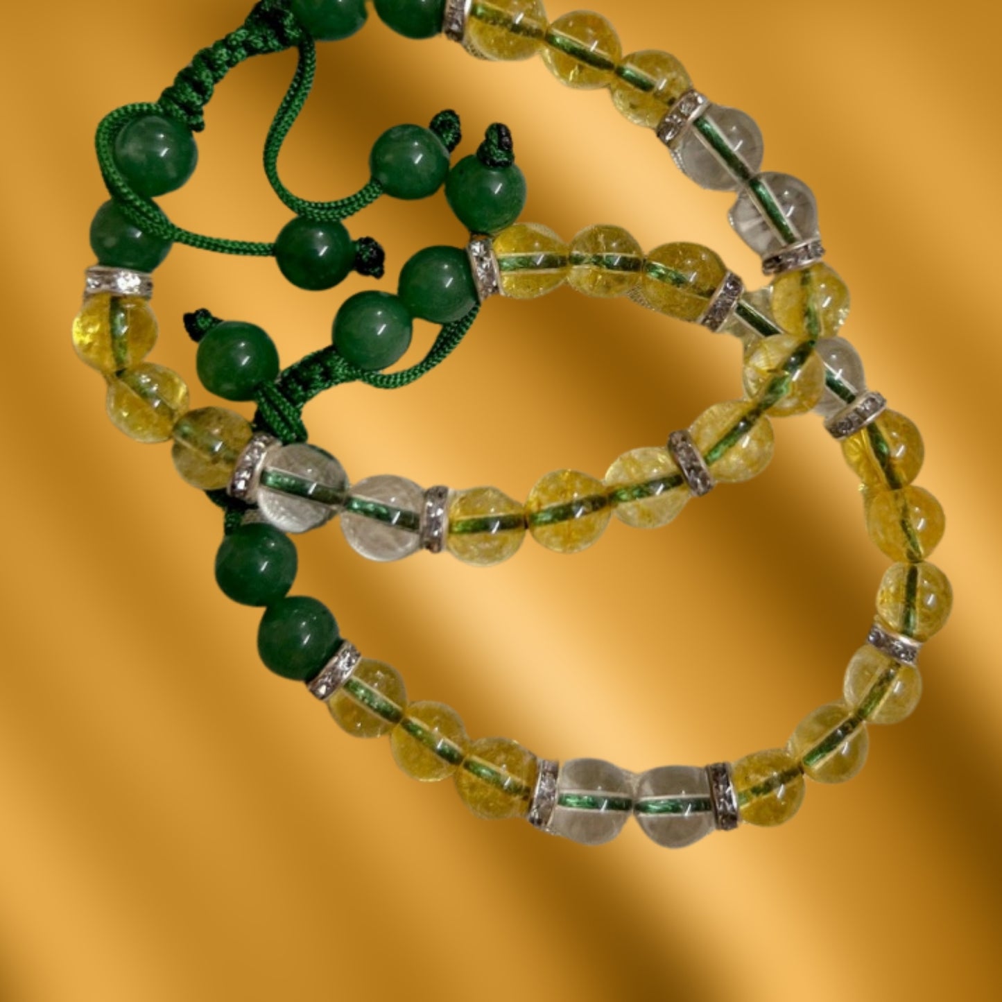 Education Success and Mental Clarity Crystal Bracelet having Yellow Citrine, Green Aventurine, and Clear Quartz