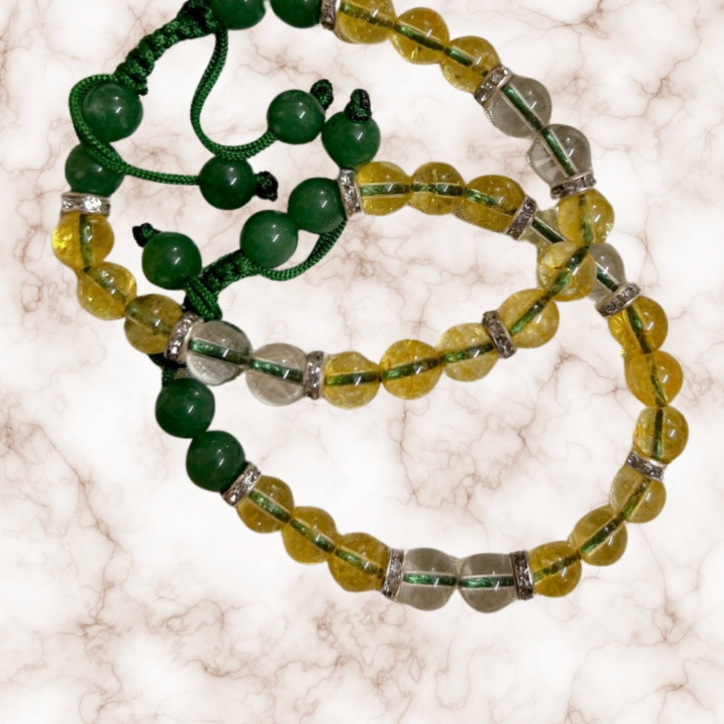 Education Success and Mental Clarity Crystal Bracelet having Yellow Citrine, Green Aventurine, and Clear Quartz