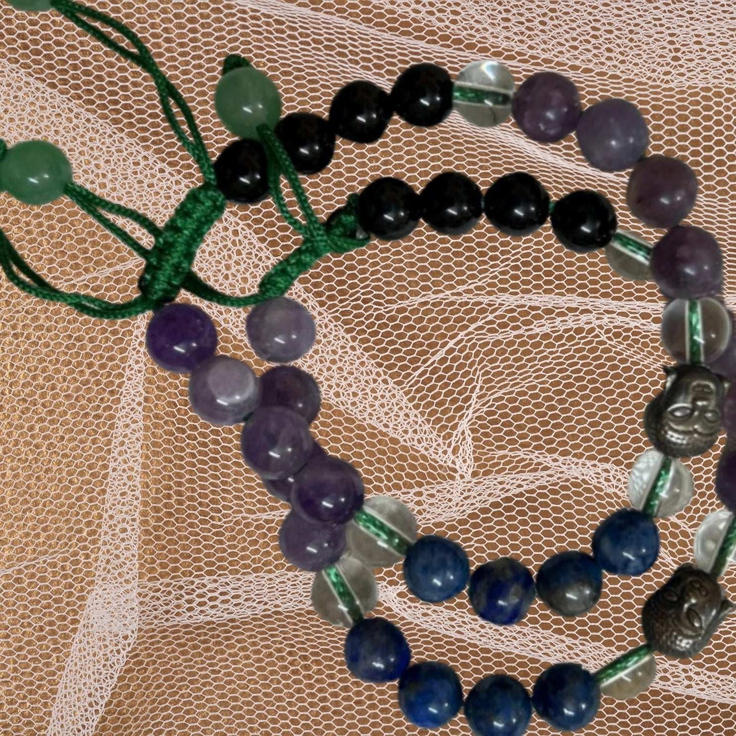 Education and Stress Control Bracelet having Amethyst, Lapis, Clear Quartz and Black Tourmaline