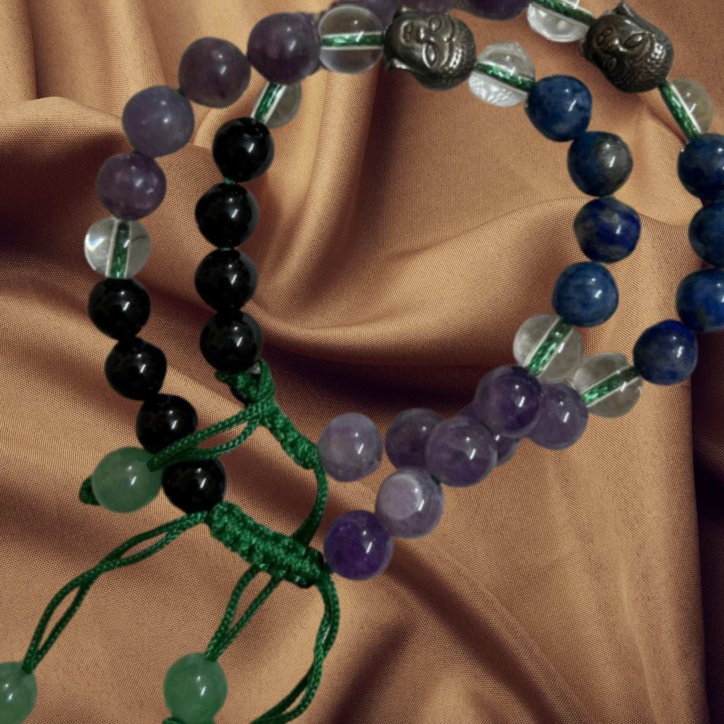 Education and Stress Control Bracelet having Amethyst, Lapis, Clear Quartz and Black Tourmaline